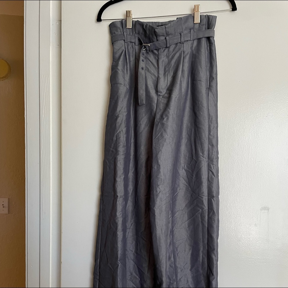 Express Silver Blue Paper Bag Pants w Belt